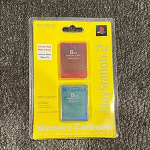 Sony PlayStation 2 Memory Cards - Red & Blue Clear Shells